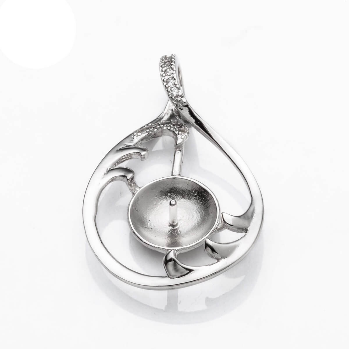 Pendant with Cubic Zirconia Inlays and Cup and Peg Mounting in Sterling Silver 9mm 