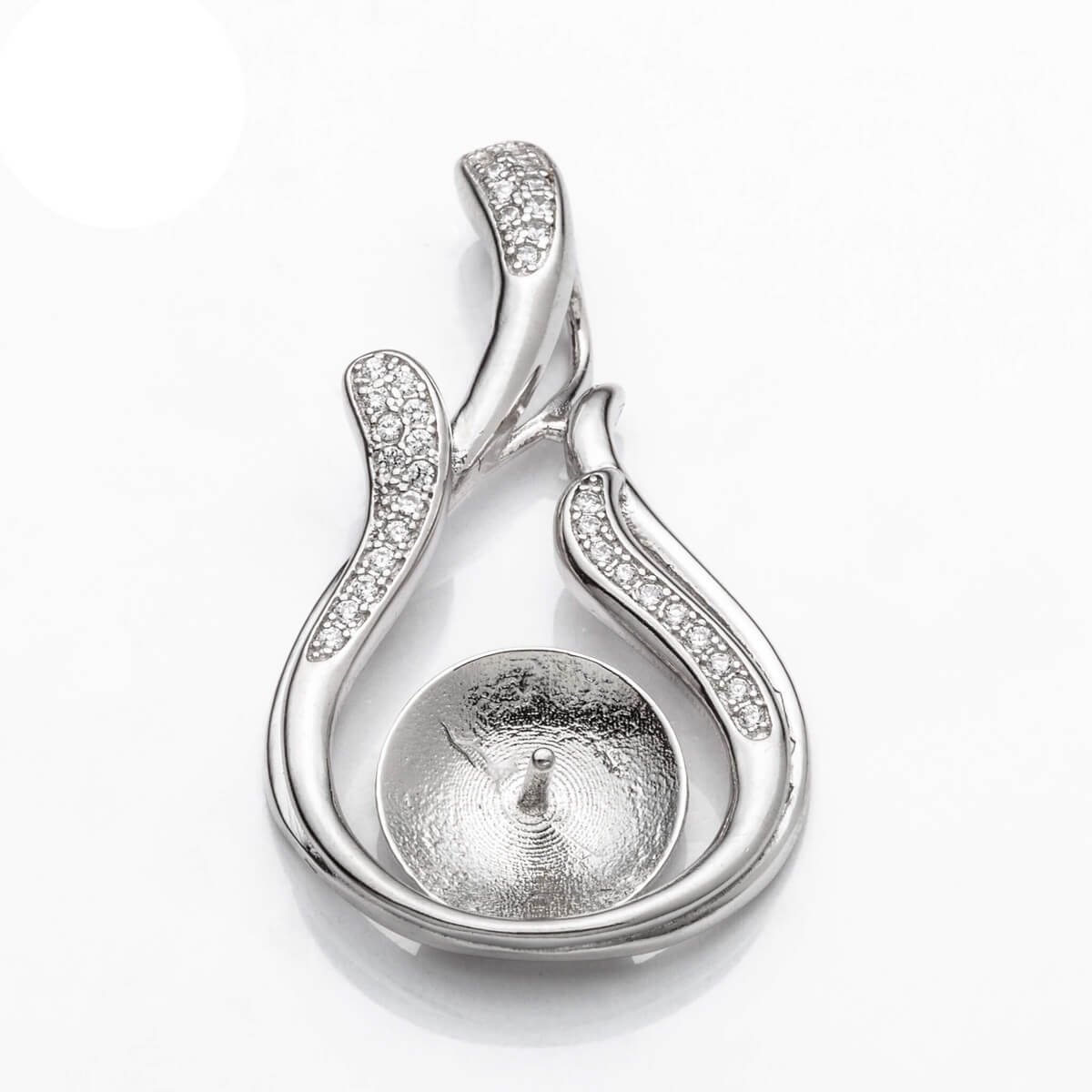 Pear Pendant with Cubic Zirconia Inlays and Cup and Peg Mounting in Sterling Silver 10mm 
