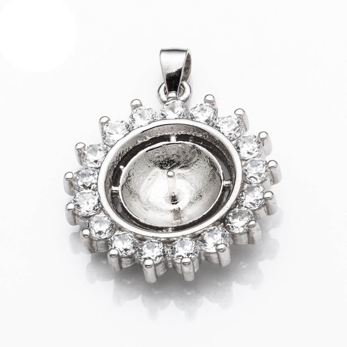 Pendant with Cubic Zirconia Inlays and Cup and Peg Mounting and Bail in Sterling Silver 9mm