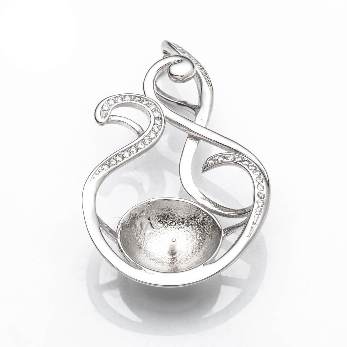 Pendant with Cubic Zirconia Inlays and Cup and Peg Mounting in Sterling Silver 11mm