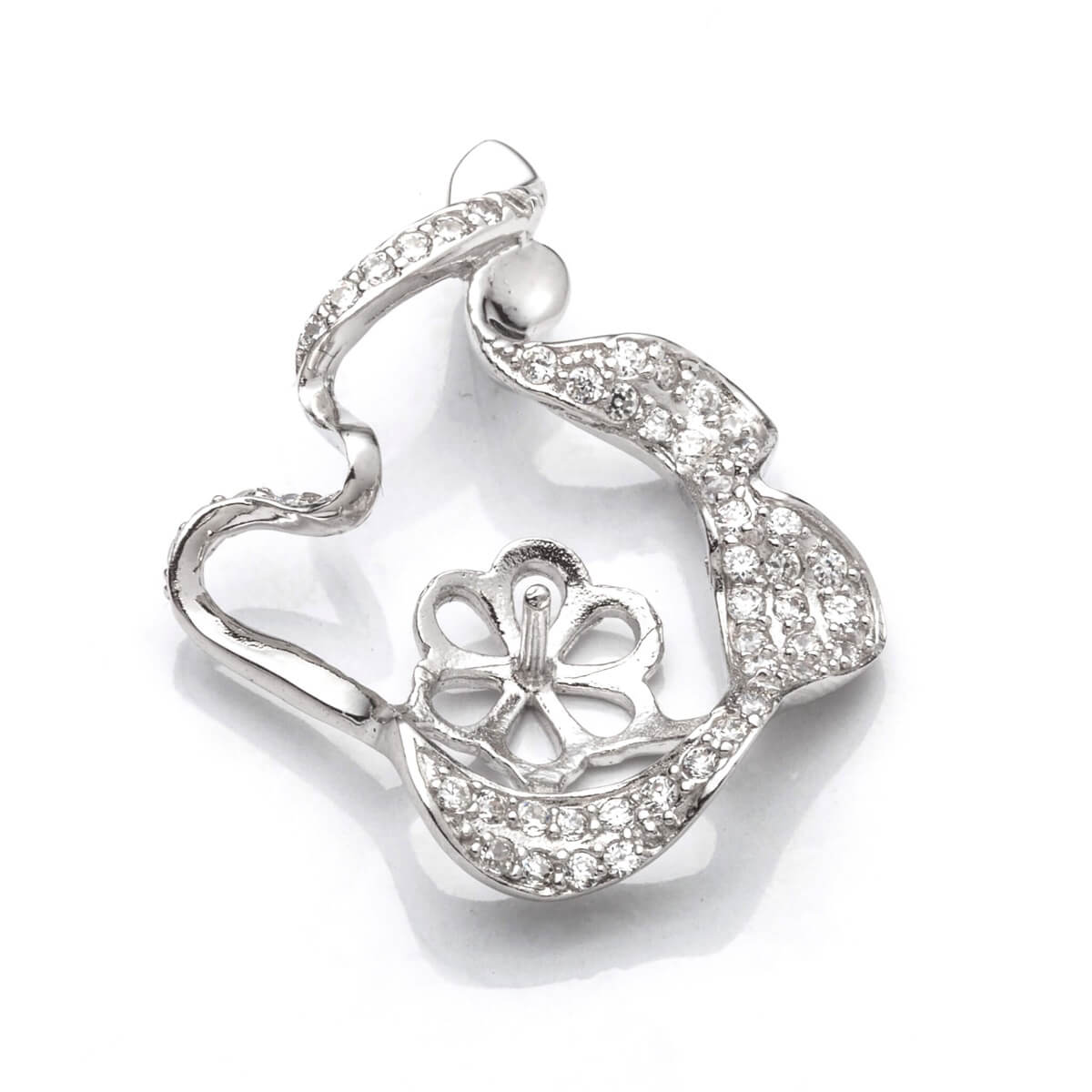 Pendant with Cubic Zirconia Inlays and Cup and Peg Mounting in Sterling Silver 7mm 