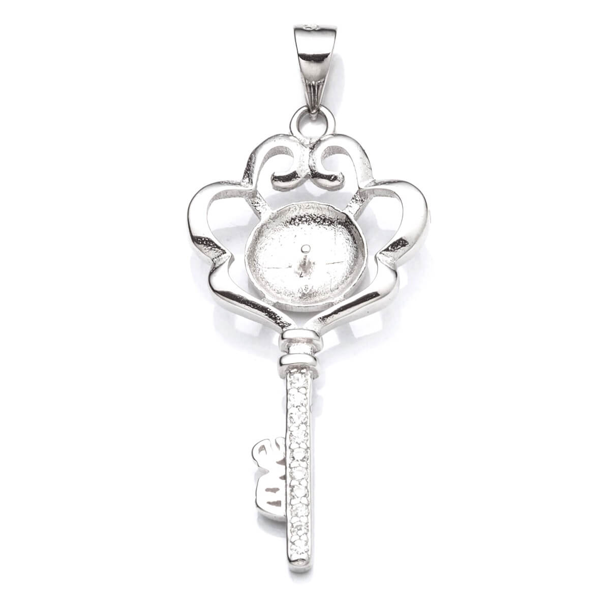 Dolphin Pendant with Cubic Zirconia Inlays and Cup and Peg Mounting and Bail in Sterling Silver 7mm 