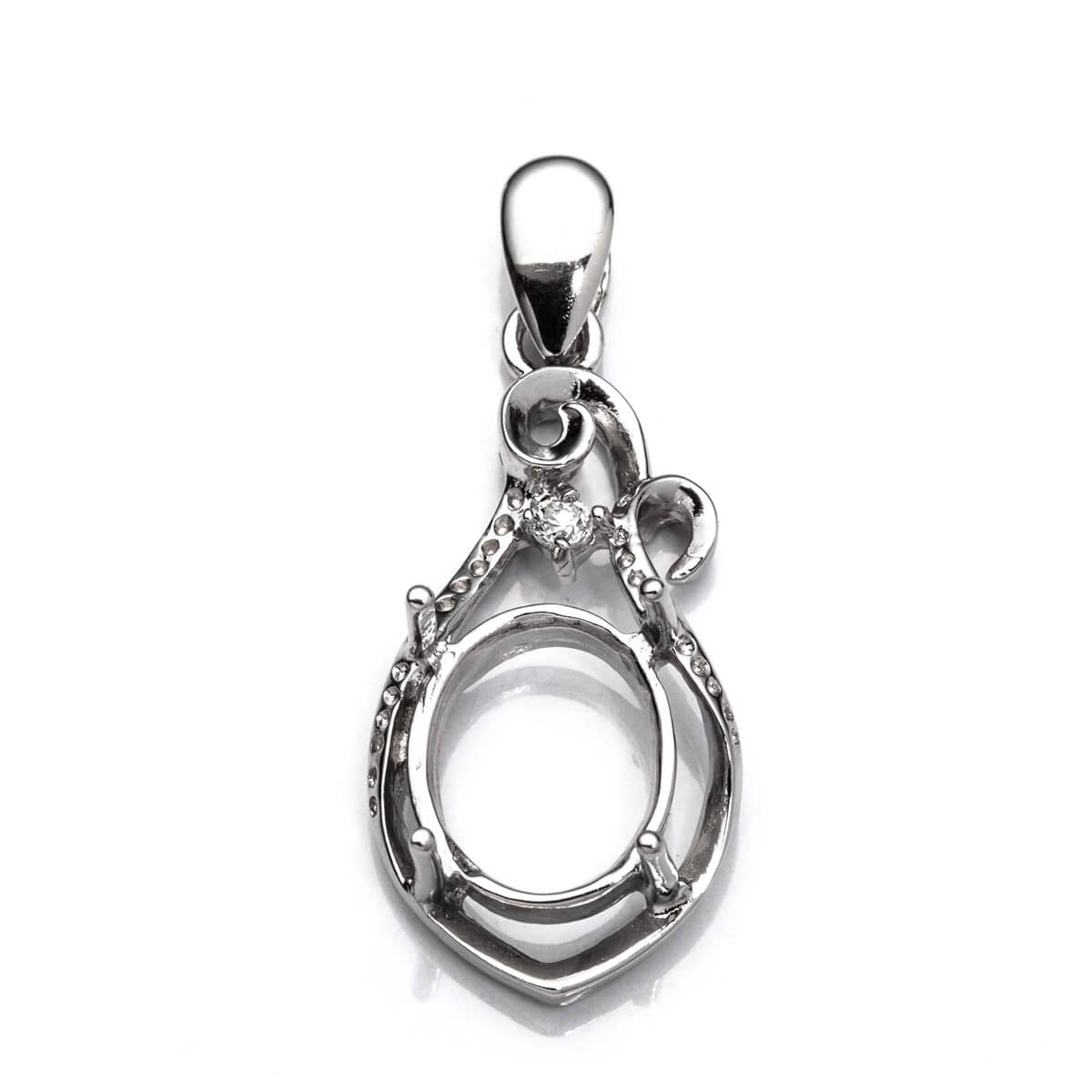 Pear Pendant with Cubic Zirconia Inlays and Oval Mounting and Bail in Sterling Silver 9x11mm