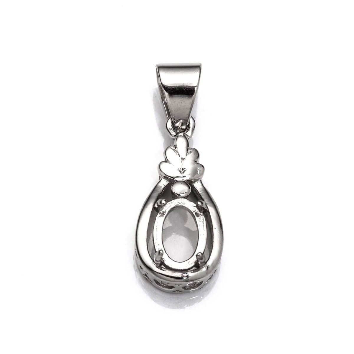 Drop Pendant with Oval Mounting and Bail in Sterling Silver for 6x7mm Stones