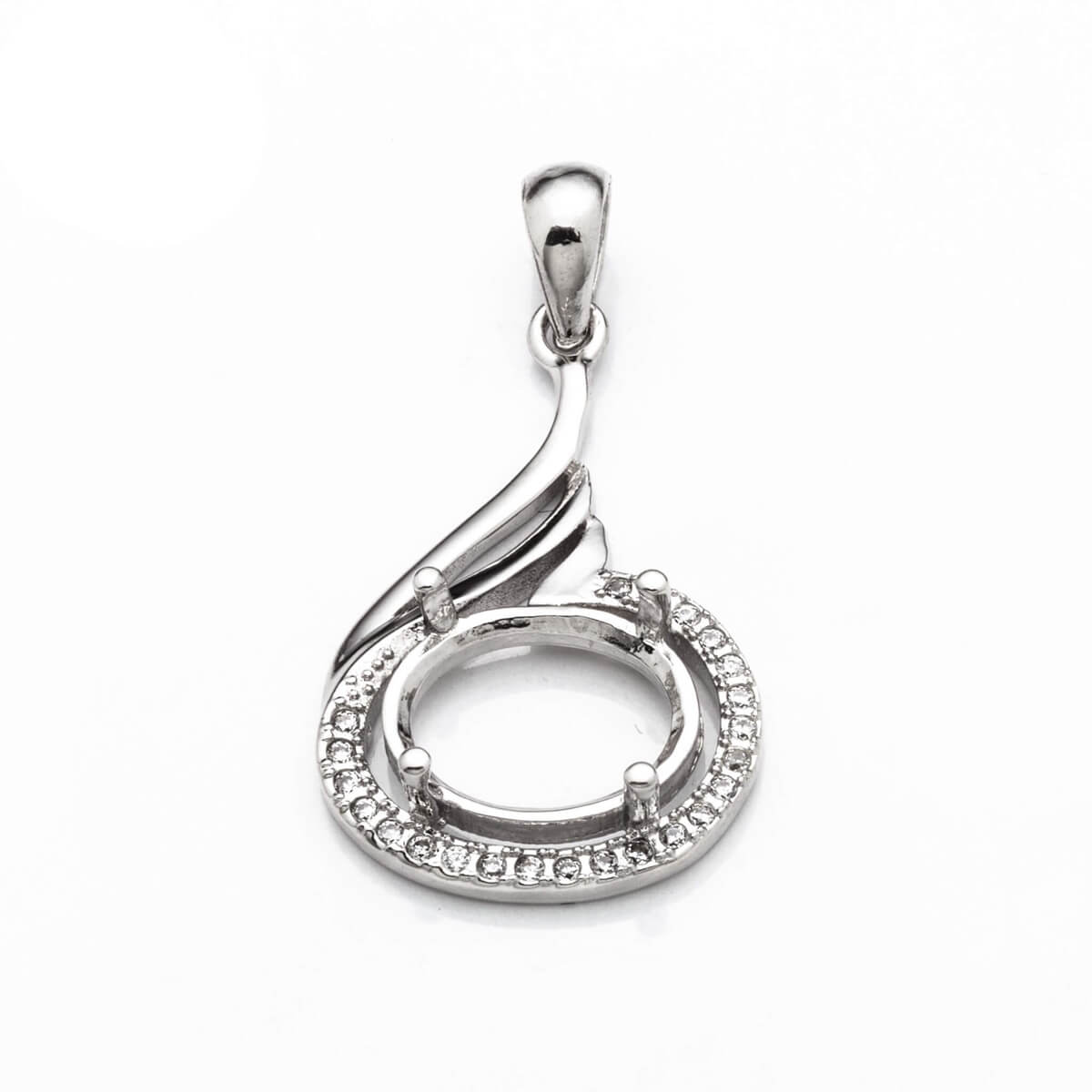 Oval Pendant with Cubic Zirconia Inlays and Oval Mounting and Bail in Sterling Silver 8x10mm