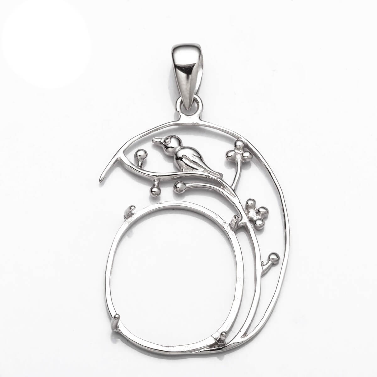 Bird Pendant with Oval Setting and Loop and Bail in Sterling Silver 14x19mm 