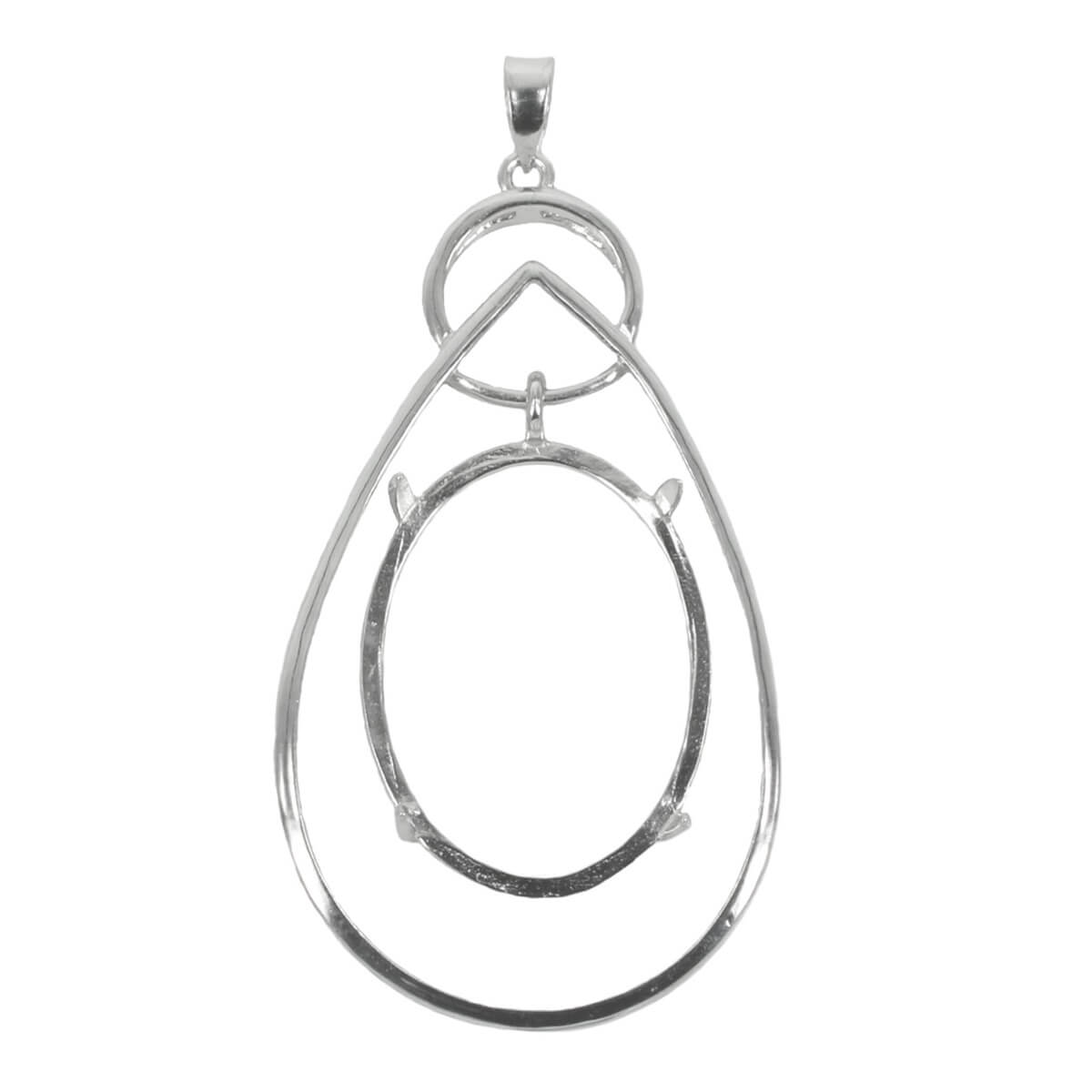 Pear Frame Oval Dangle Pendant with Soldered Loop and Bail Sterling Silver 18x24mm 
