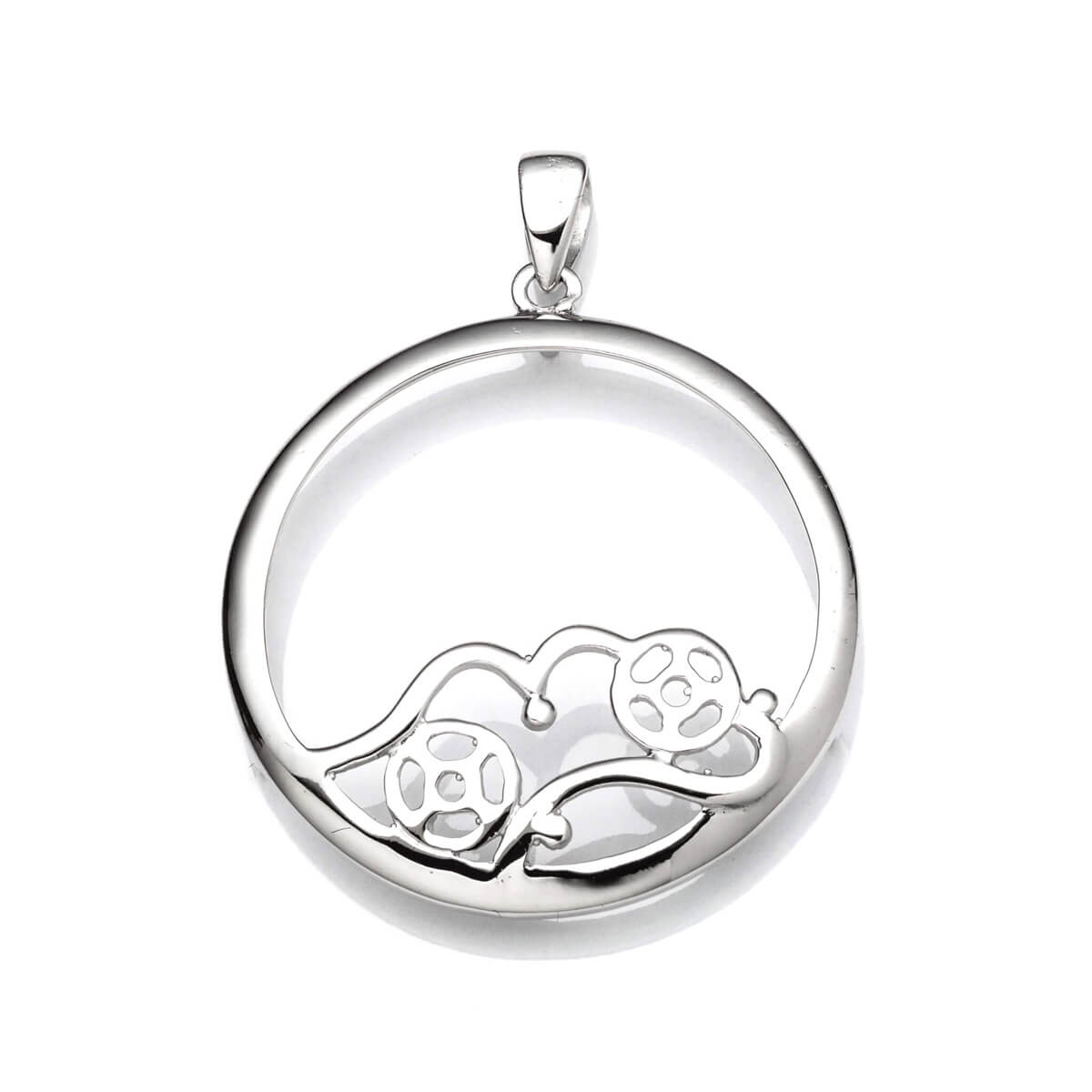 Round Pendant with Round Bezel Mounting and Bail in Sterling Silver 32mm 