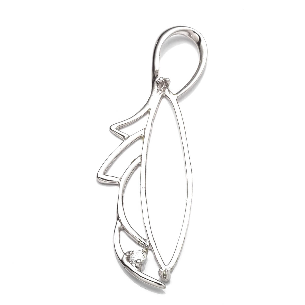 Pendant with Cubic Zirconia Inlays and Marquise Shape Mounting in Sterling Silver 8x30mm 