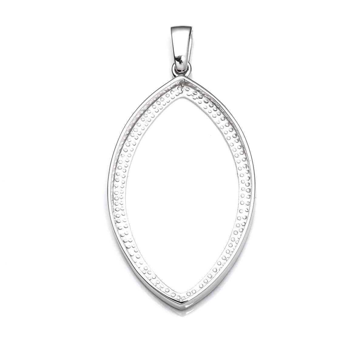 Marquise Pendant with Marquise Shape Bezel Mounting and Bail in Sterling Silver 23x40mm 