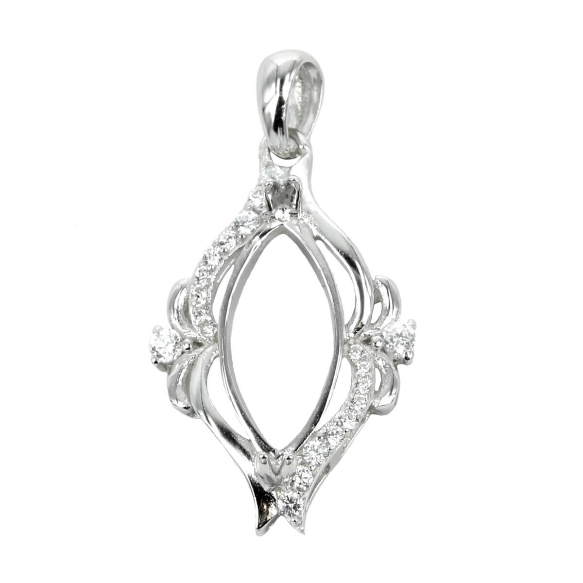 Elegant Cubic Zirconia Set Marquise Pendant with Soldered Loop and Bail in Sterling Silver 8x16mm 