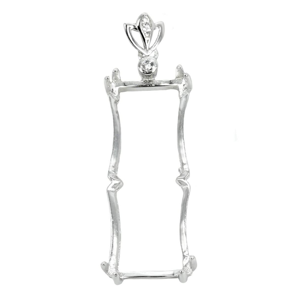 Rectangle Pendant Set with Cubic Zirconias and Soldered Loop and Bail in Sterling Silver 10x25mm 