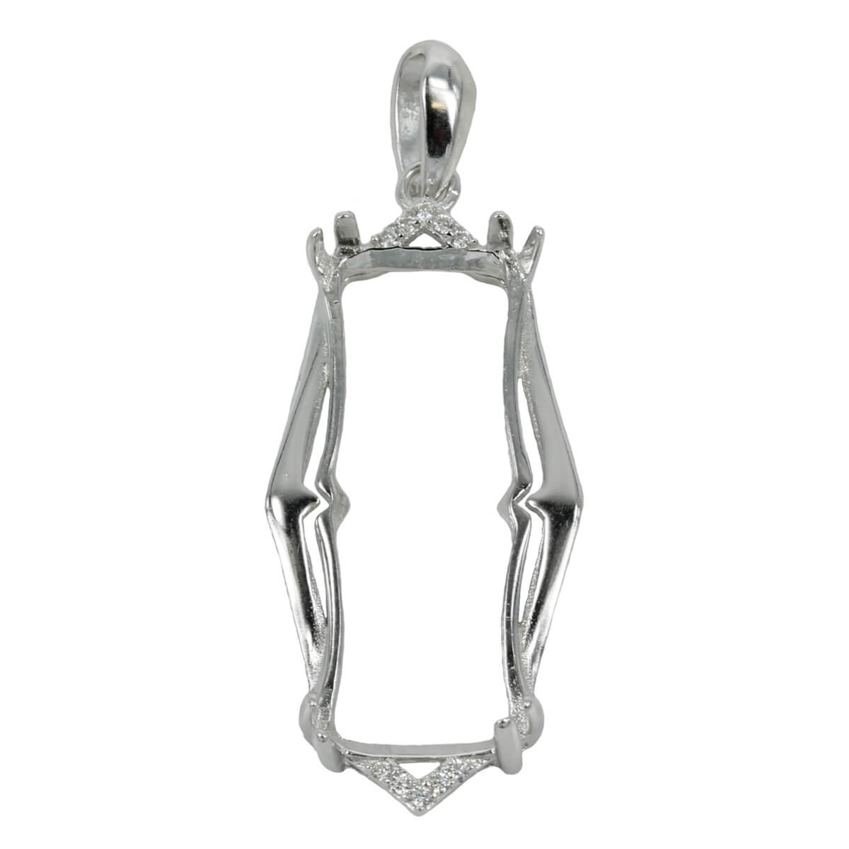 Rectangle Pendant Set with Cubic Zirconias-Set Chevrons and Soldered Loop and Bail in Sterling Silver 10x25mm 