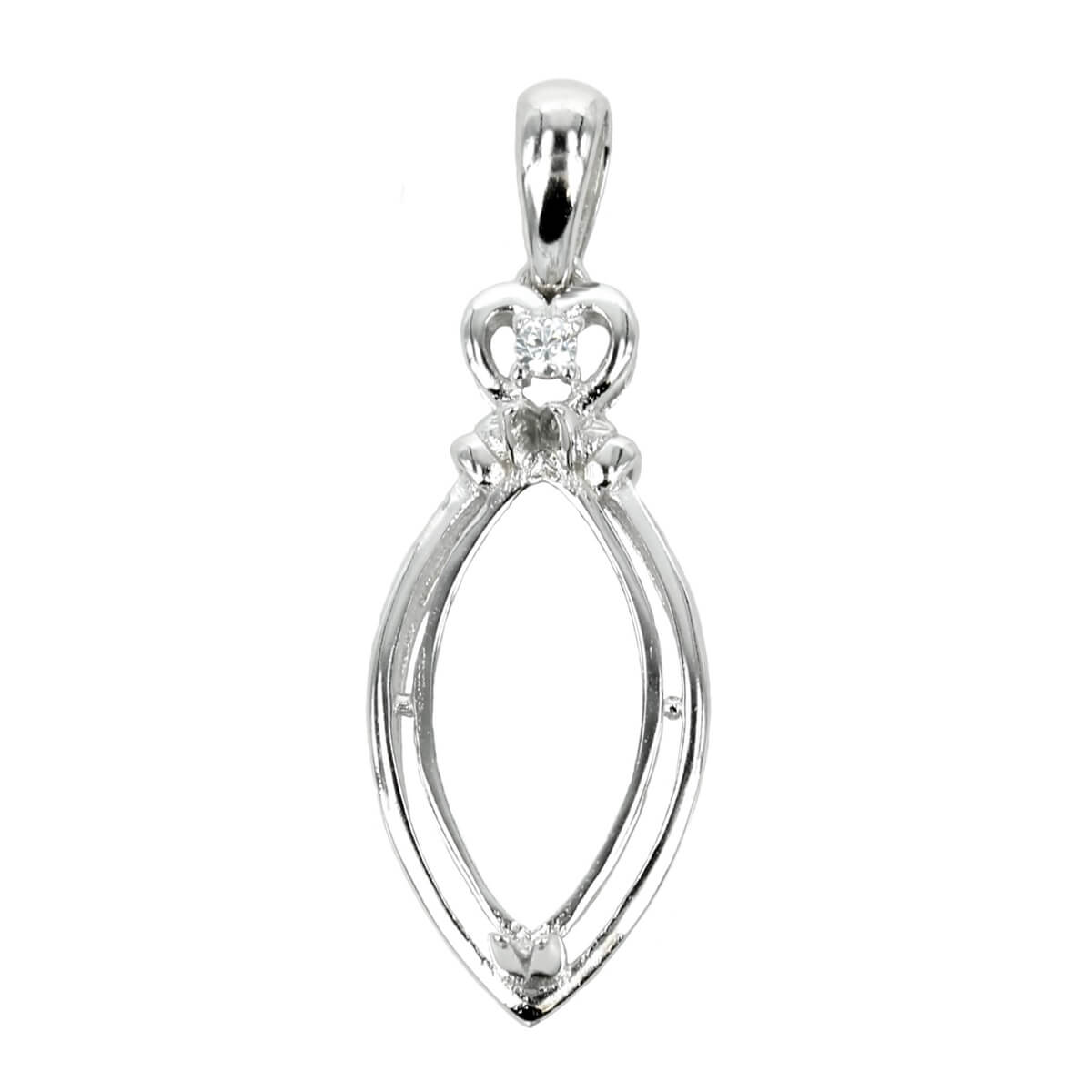 Marquise Cubic Zirconia Set Pendant with Soldered Loop and Bail in Sterling Silver 8x16mm 