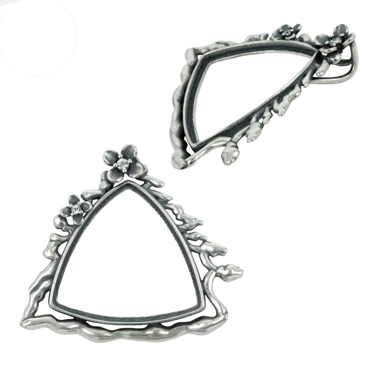 Vine Embellished Curvilinear Triangle Pendant in Sterling Silver for 26mm Triangle Cut Stones 