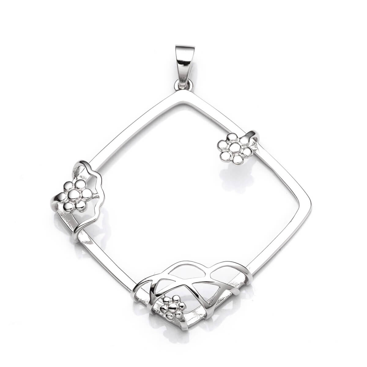 Diamond Pendant with Square Bezel Mounting and Bail in Sterling Silver 35x35mm 