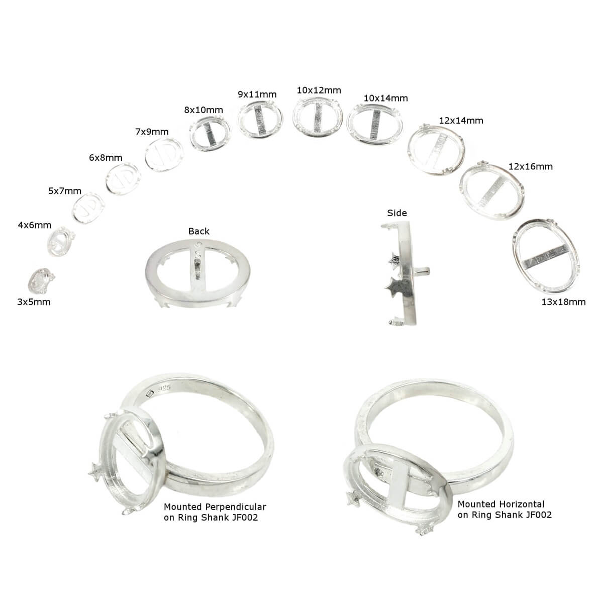 Jeweller Ring Peg Setting Star Tab Style Oval Bezel 