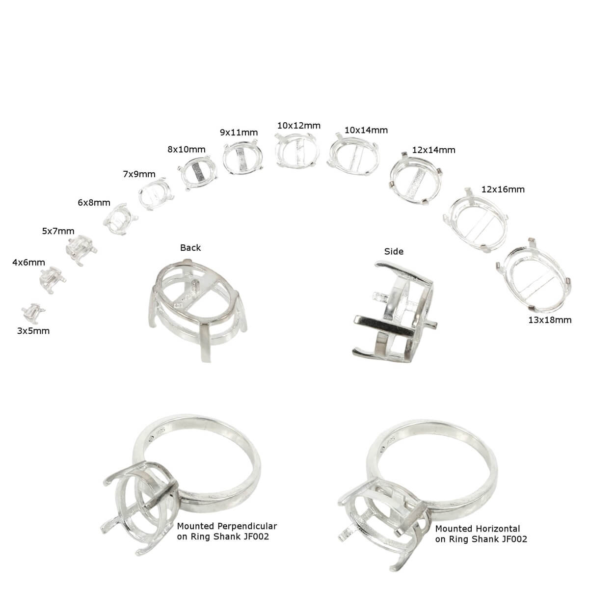 Jeweller Ring Peg Setting Basket Style Four-Prong Oval 