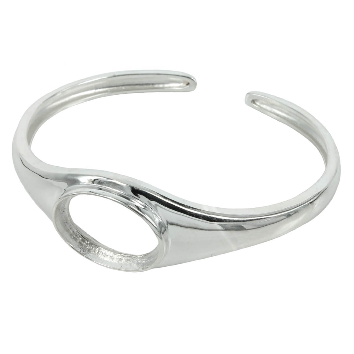 Solid Cuff Bracelet with 15x20mm Oval Bezel Mounting in Sterling Silver 