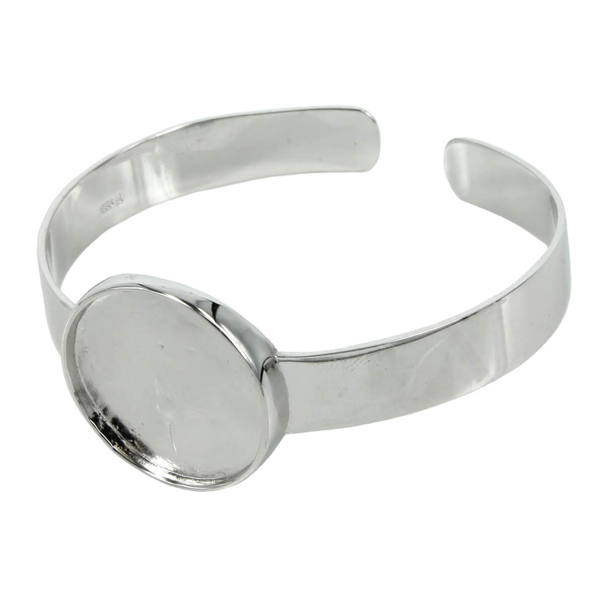 Cuff Bracelet with 21mm Round Bezel Mounting in Sterling Silver