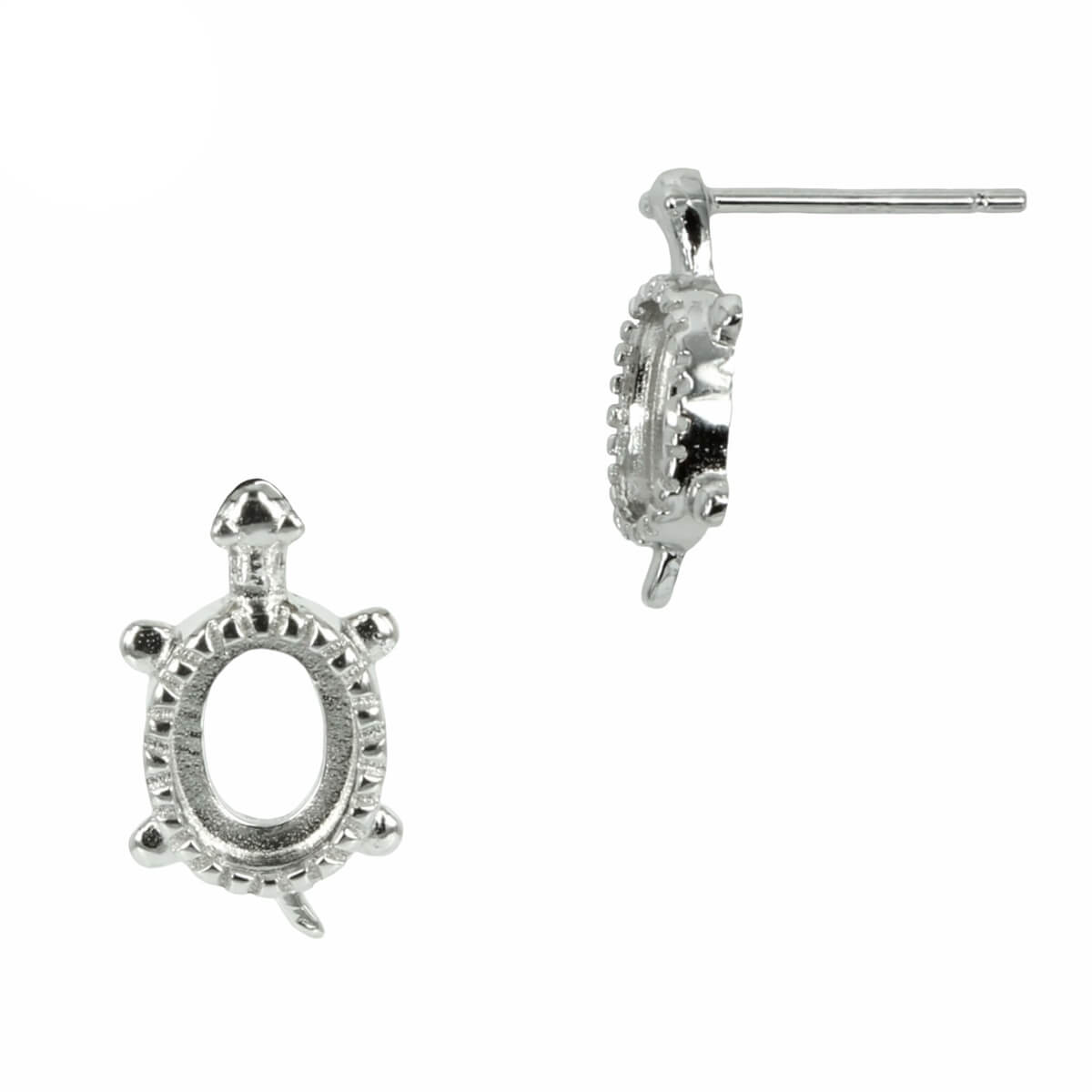 Turtle Stud Earrings with Oval Bezel Mounting in Sterling Silver for 5x7mm Stones 