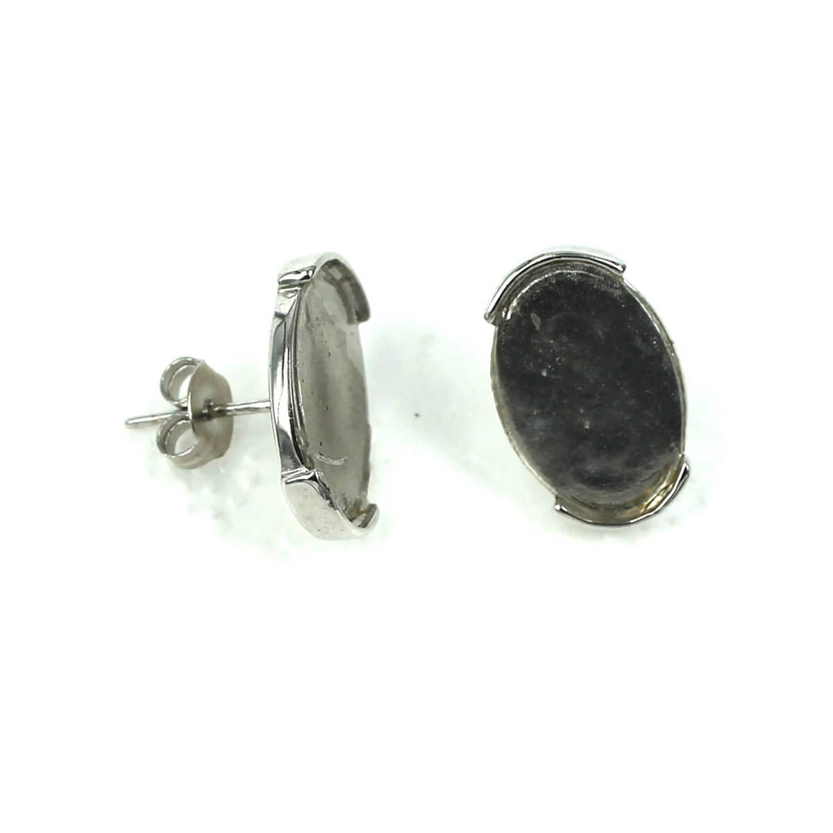 Ear Studs with Oval Bezel Mounting in Sterling Silver 10x14mm 