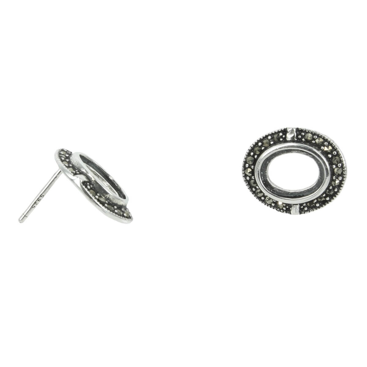 Oval Ear Studs with Marcasites Sterling Silver 7x9mm