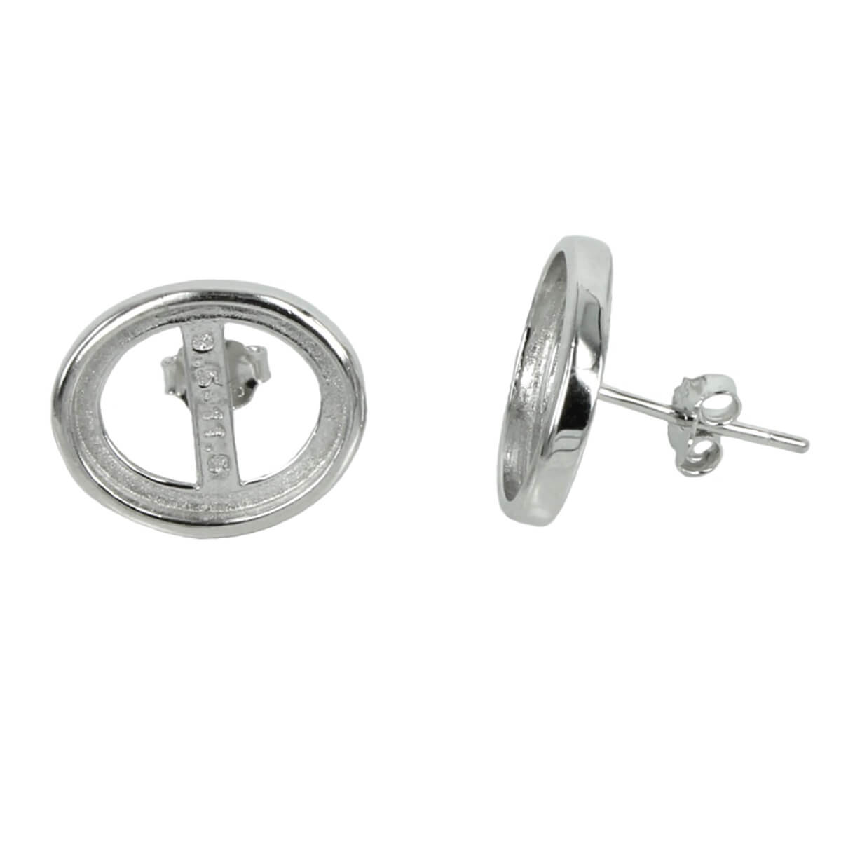 Ear Studs with Oval Bezel in Sterling Silver 