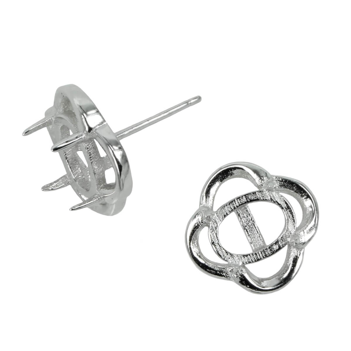 Quatrefoil Oval Four-Prong Ear Studs in Sterling Silver for 6x8mm Stones 