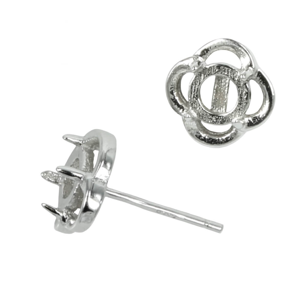 Quatrefoil Four-Prong Ear Studs in Sterling Silver for 5mm Round Stones 