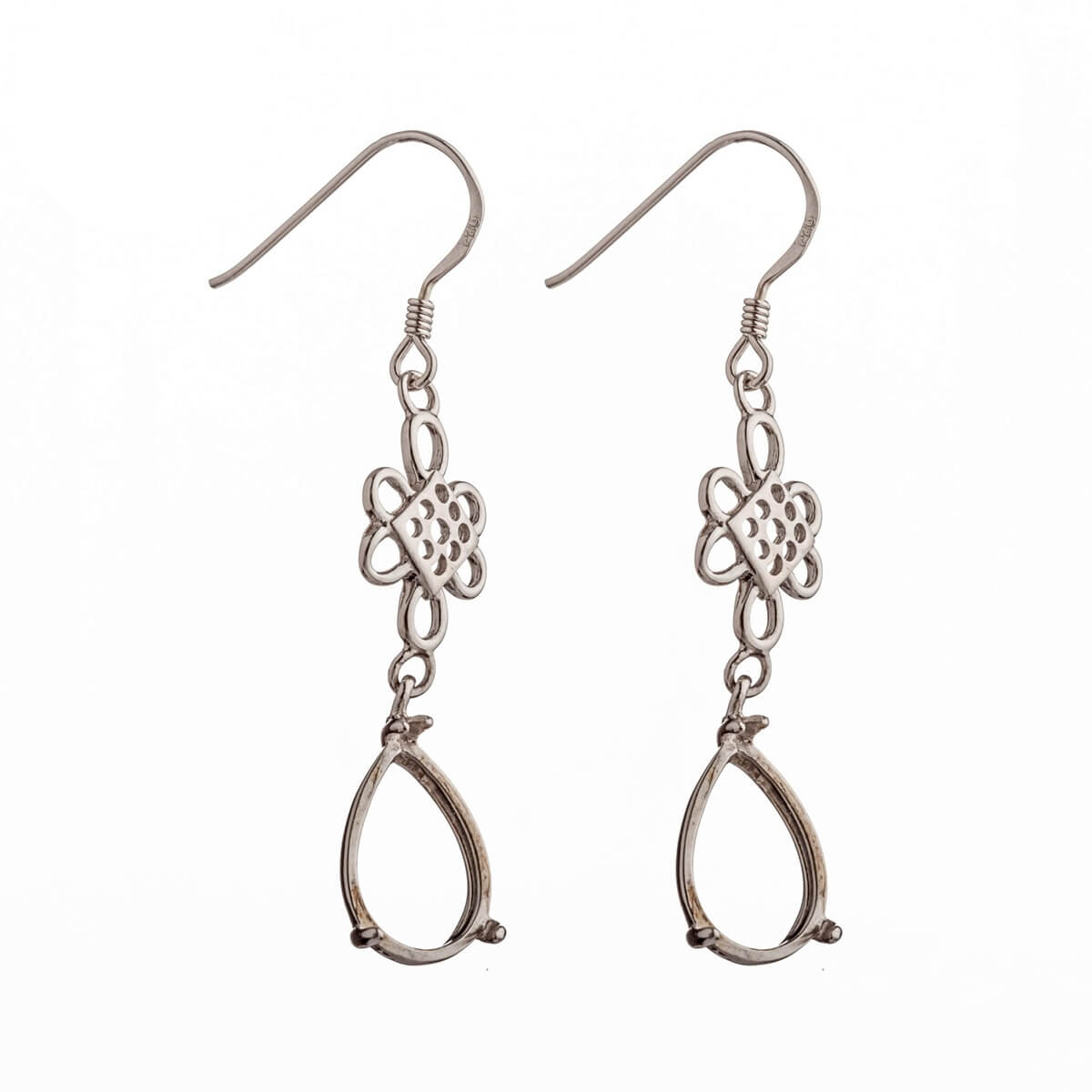Ear Wires with Earring Components and Oval Mounting in Sterling Silver 7x11mm 
