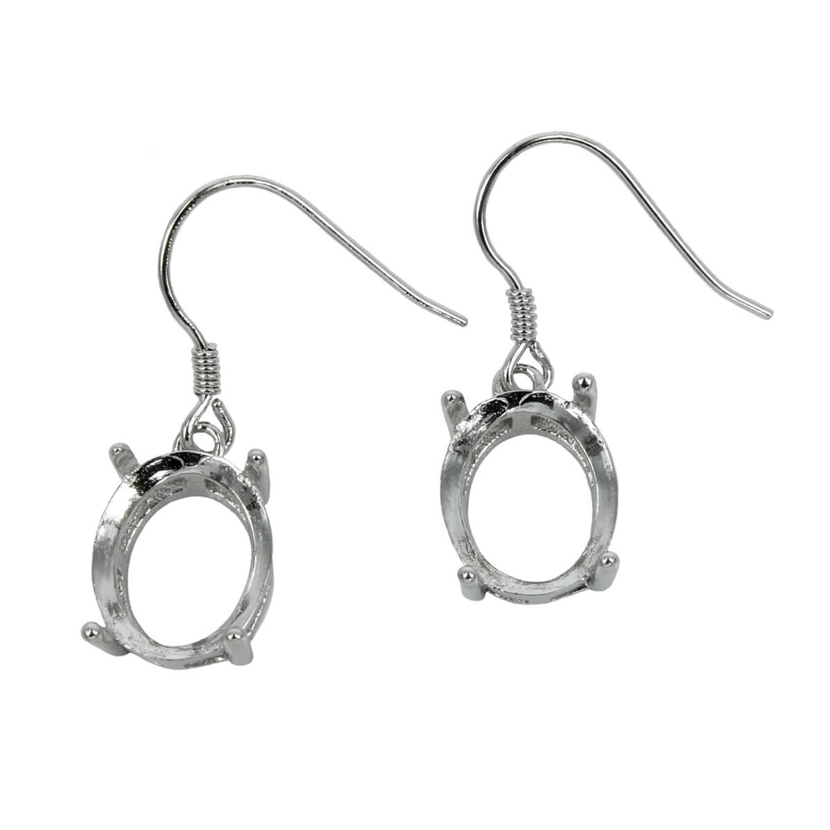 Ear Wires with Oval Basket Setting in Sterling Silver 