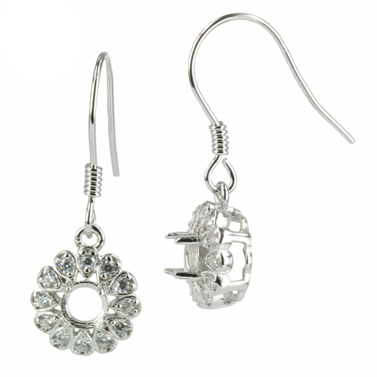 CZ Petals Flower Earrings with Round Setting in Sterling Silver for 4mm Stones 
