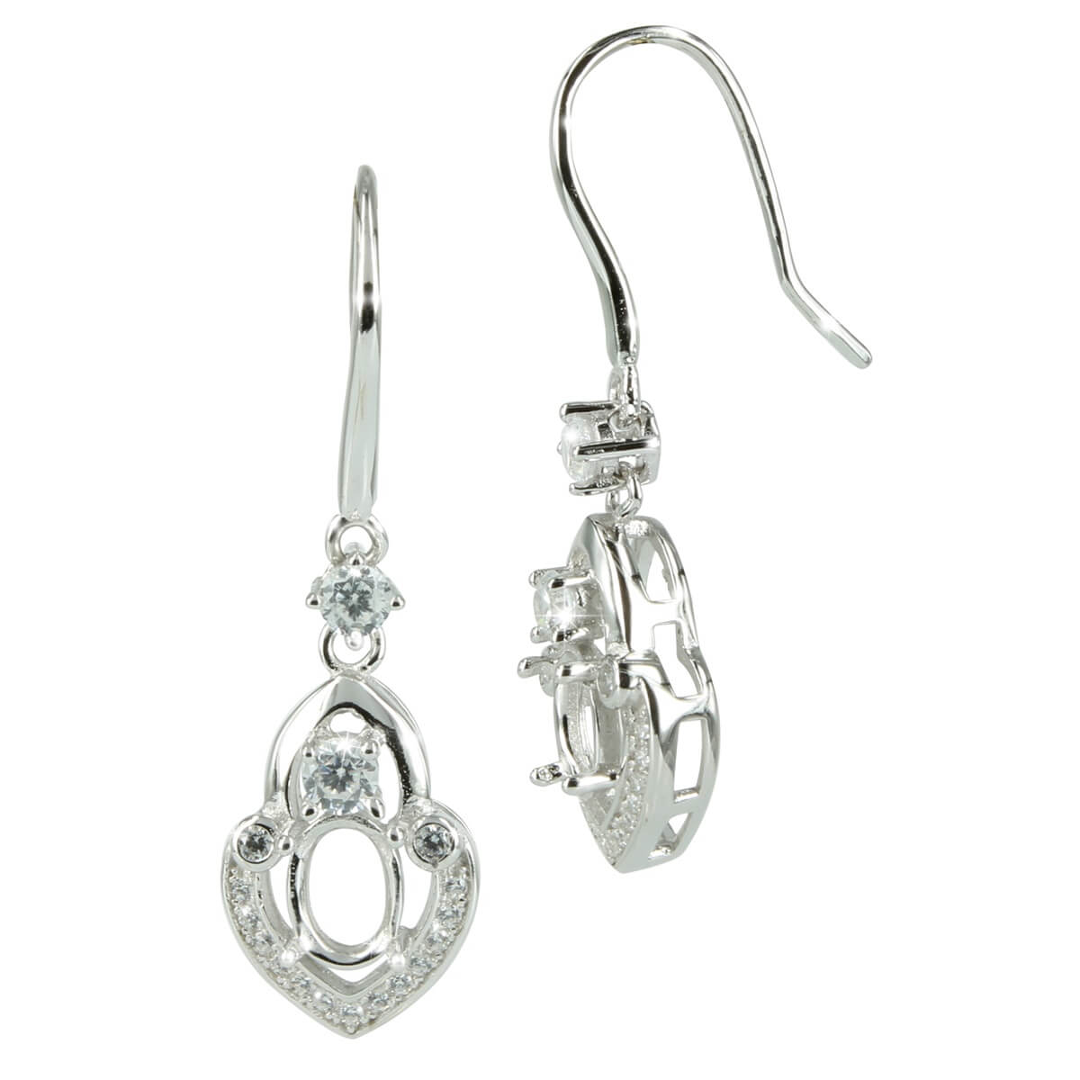 Cathedral Earrings with Oval Setting in Sterling Silver for 5x7mm Oval Stones