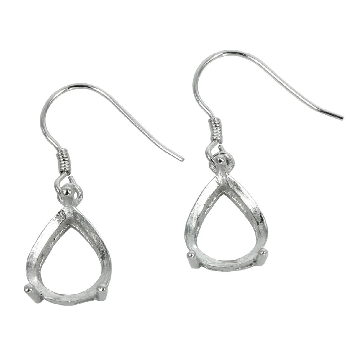 Ear Wires with Pear Shape Basket Setting in Sterling Silver 