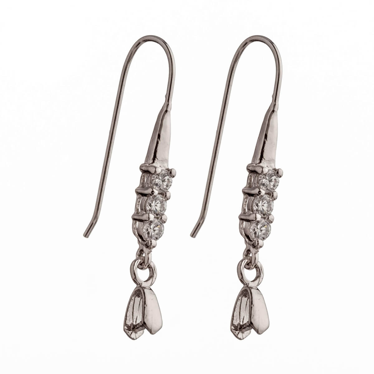 Ear Wires with Cubic Zirconia Inlays and Pinch Bail in Sterling Silver 21 Gauge 