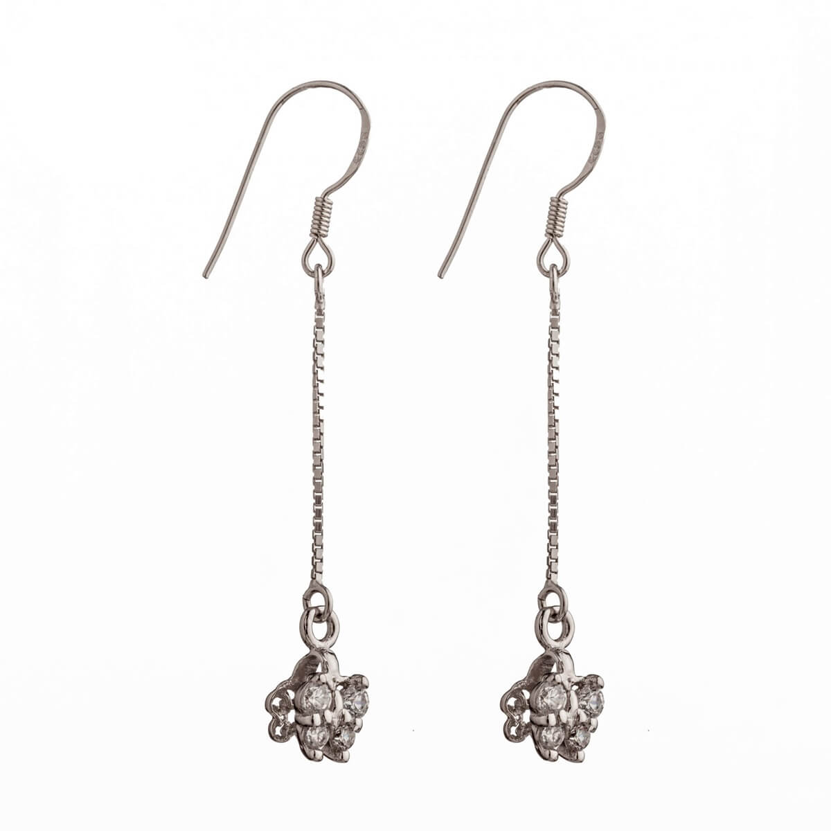 Ear Wires with Cubic Zirconia Inlays, Chain, and Pinch Bail in Sterling Silver 23 Gauge 