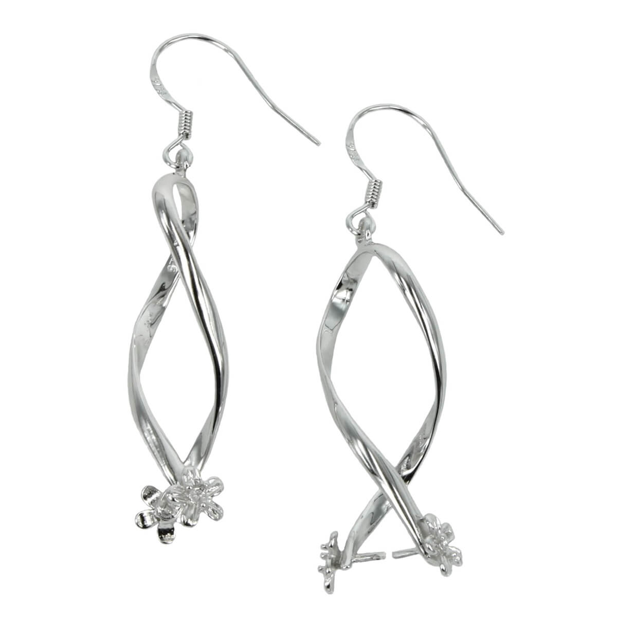 Ear Wires with Ribbon and Flower Pinch Bail Element in Sterling Silver 10mm 