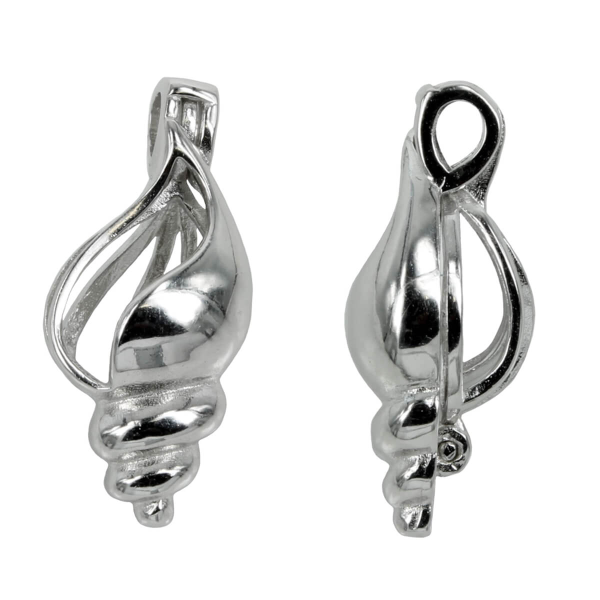 Conch Shell Cage Pendant with Incorporated Bail in Sterling Silver 8mm