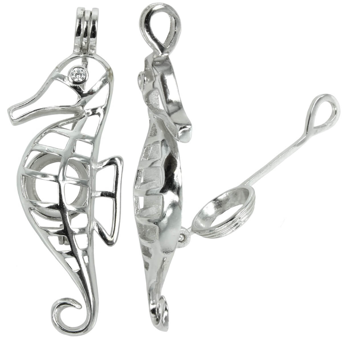 Seahorse Cage Pendant with Incorporated Bail in Sterling Silver 8mm