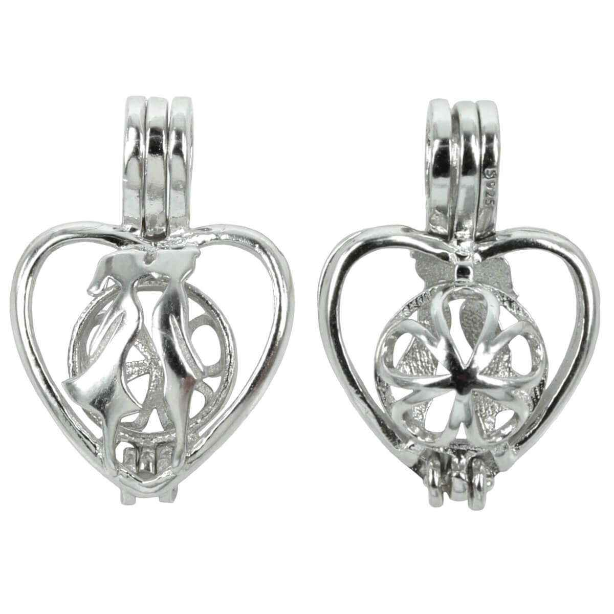 Kissing Couple Cage Pendant with Incorporated Bail in Sterling Silver 8mm 