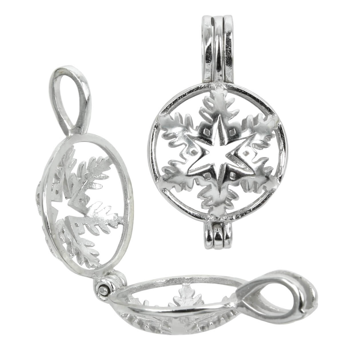 Snowflake Cage Pendant with Incorporated Bail in Sterling Silver 8mm 