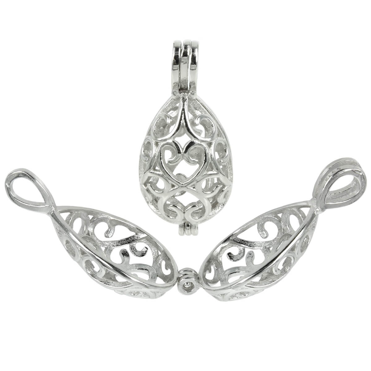 Oval Filigree Cage Pendant in Sterling Silver for (approx.) 10mm Stones 