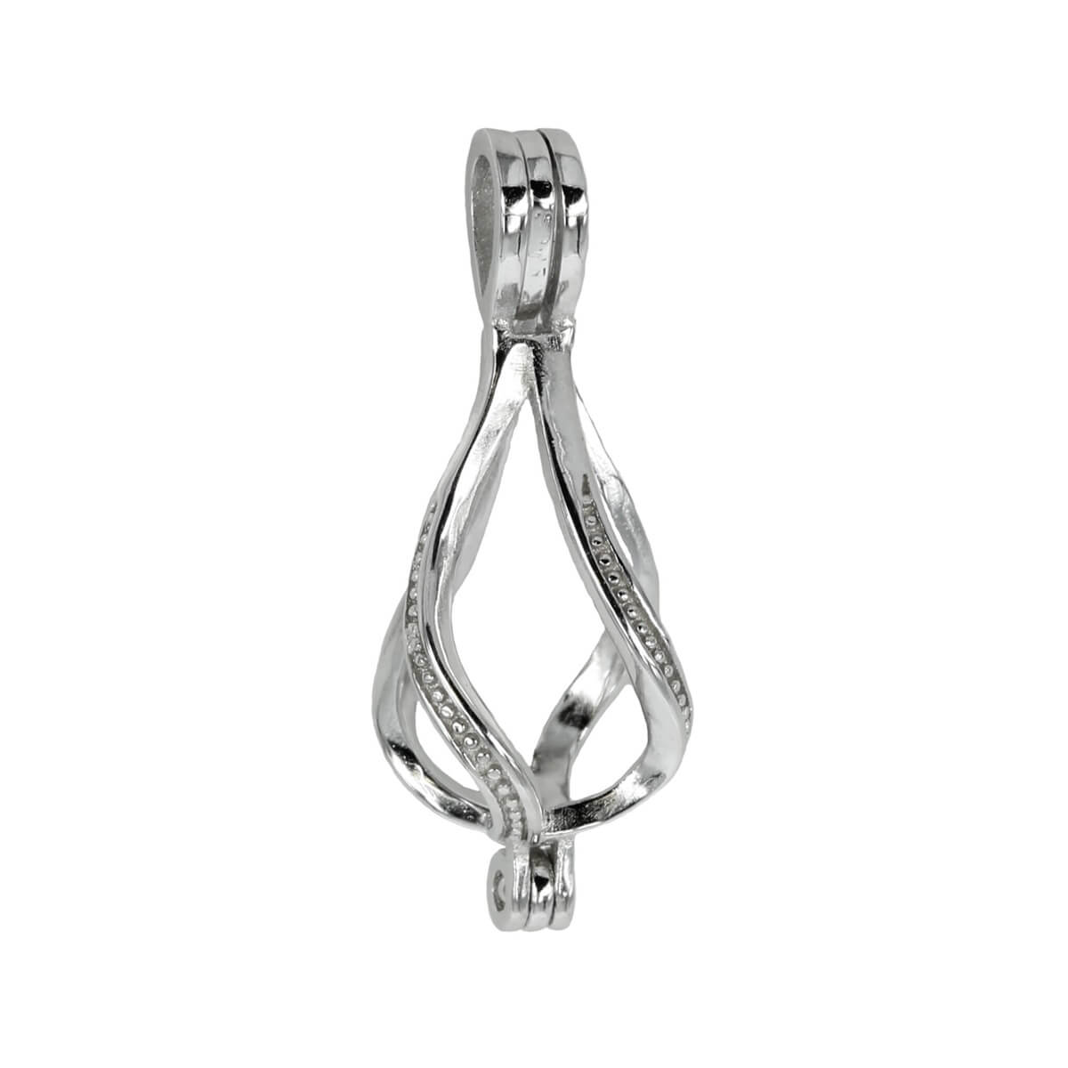 Spiral Pear Shape Cage Pendant with Incorporated Bail in Sterling Silver 8mm 