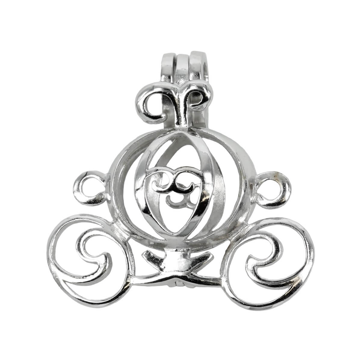 Pumpkin Carriage Cage Pendant with Incorporated Bail in Sterling Silver 8mm 