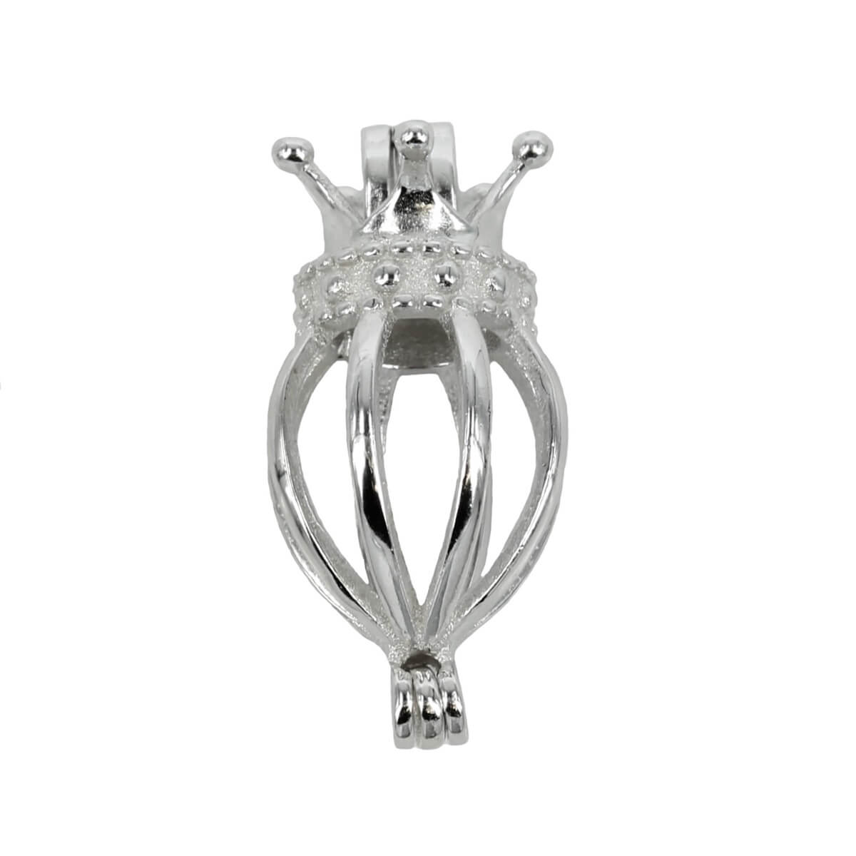 Crowned Pear Shaped Cage Pendant with Incorporated Bail in Sterling Silver 8mm 