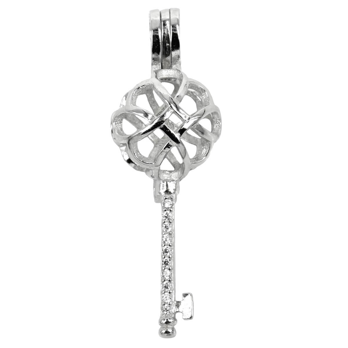 Celtic Key Cage Pendant with Incorporated Bail in Sterling Silver 10mm 