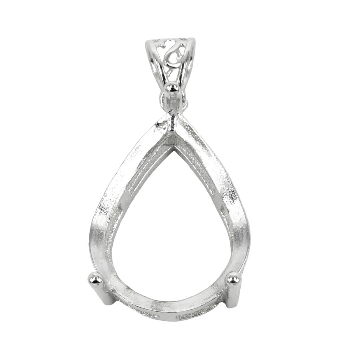 Pear Shaped Basket Setting Pendant with Soldered Loop and Fancy Bail in Sterling Silver