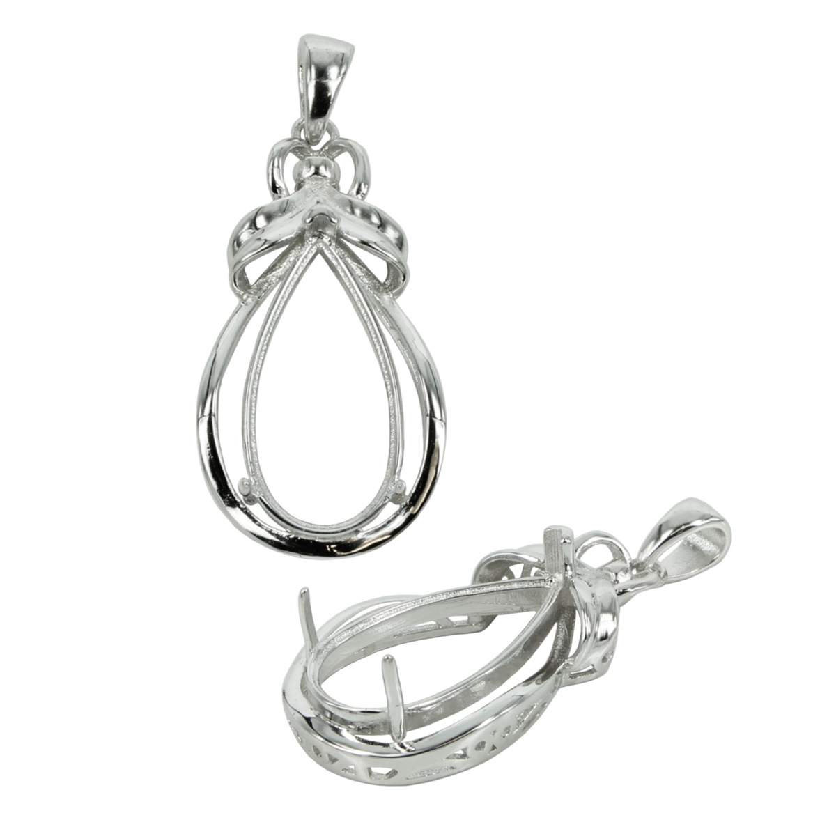 Ribbon Frame Pear Pendant With Soldered Loop and Bail in Sterling Silver for 10x19mm Stones 
