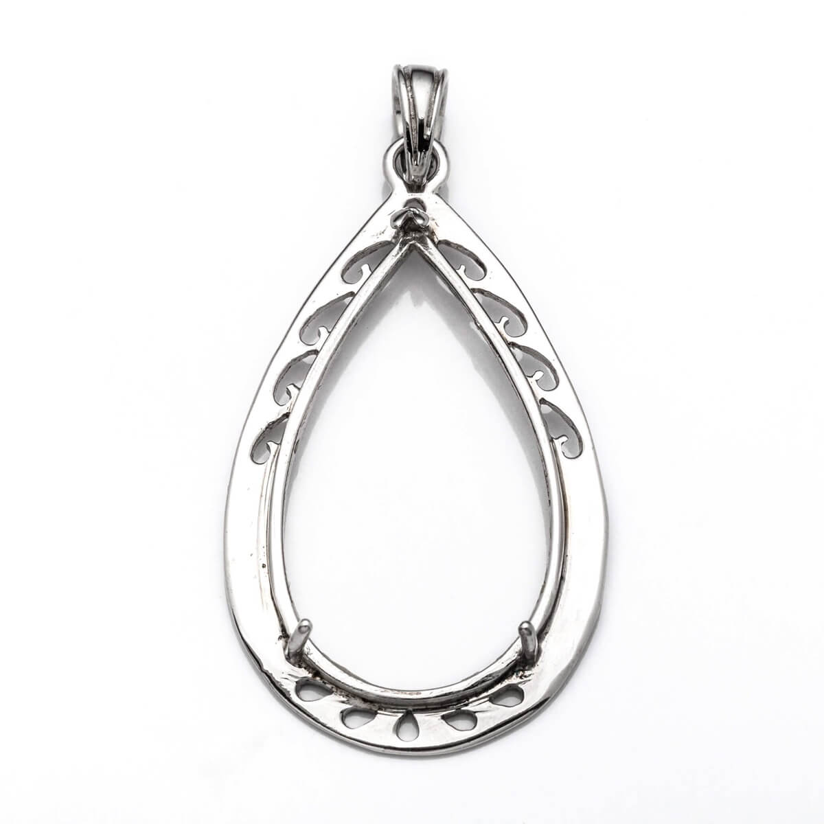 Pear Pendant with Pear Shape Mounting and Bail in Sterling Silver 17x27mm